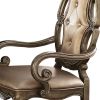 Set of Two Tufted Oak Upholstered Faux Leather And Solid Wood Dining Arm Chairs