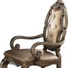 Set of Two Tufted Oak Upholstered Faux Leather And Solid Wood Dining Arm Chairs