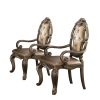 Set of Two Tufted Oak Upholstered Faux Leather And Solid Wood Dining Arm Chairs