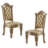 Set of Two Tufted Bone and Brass Upholstered Faux Leather And Wood Dining Side Chairs