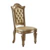 Set of Two Tufted Bone and Brass Upholstered Faux Leather And Wood Dining Side Chairs