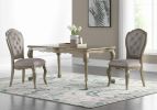 Set of Two Tufted Beige and Taupe Upholstered Fabric And Solid Wood Dining Side Chairs