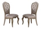 Set of Two Tufted Beige and Taupe Upholstered Fabric And Solid Wood Dining Side Chairs