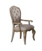 Set of Two Tufted Beige and Taupe Upholstered Fabric And Solid Wood Dining Arm Chairs