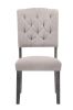 Set of Two Tufted Gray Upholstered Linen And Solid Wood Open Back Dining Side Chairs
