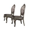 Set of Two Silver and Platinum Upholstered Faux Leather And Solid Wood King Louis Back Dining Side Chairs