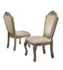 Set of Two Antiqued White Upholstered Faux Leather Dining Side Chairs