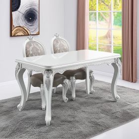Set of Two Gray and White Upholstered Faux Leather And Solid Wood King Louis Back Dining Side Chairs
