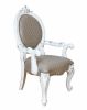 Set of Two Gray and White Upholstered Faux Leather And Solid Wood King Louis Back Dining Arm Chairs