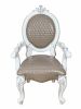 Set of Two Gray and White Upholstered Faux Leather And Solid Wood King Louis Back Dining Arm Chairs
