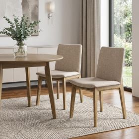Set of Two White And Beige And Brown Fabric And Solid Wood Dining Side Chairs