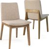Set of Two White And Beige And Brown Fabric And Solid Wood Dining Side Chairs