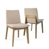 Set of Two White And Beige And Brown Fabric And Solid Wood Dining Side Chairs