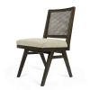 Set of Two Dark Brown And Gray Wood Cane And Upholstery Dining Side Chairs
