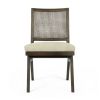 Set of Two Dark Brown And Gray Wood Cane And Upholstery Dining Side Chairs