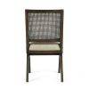 Set of Two Dark Brown And Gray Wood Cane And Upholstery Dining Side Chairs