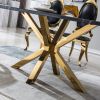 79" Black and Gold Marble and Metal Cross Leg Base Dining Table