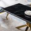 63" Black and Gold Marble and Metal Cross Leg Base Dining Table