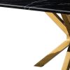 63" Black and Gold Marble and Metal Cross Leg Base Dining Table