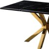 63" Black and Gold Marble and Metal Cross Leg Base Dining Table