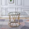 63" Clear and Gold Glass and Metal Geo Pedestal Base Dining Table