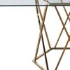 63" Clear and Gold Glass and Metal Geo Pedestal Base Dining Table
