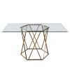 63" Clear and Gold Glass and Metal Geo Pedestal Base Dining Table