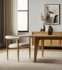 Beige and Brown Upholstered Cushion And Solid Wood Open Back Dining Arm Chair