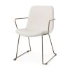 Beige and Gold Fabric and Wood Dining Arm Chair
