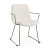 Beige and Gold Fabric and Wood Dining Arm Chair