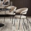 Set of Two Beige and Black Fabric Open Back Dining Arm Chairs