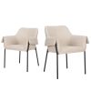 Set of Two Beige and Black Fabric Dining Arm Chairs