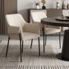 Set of Two Beige and Black Fabric Dining Arm Chairs