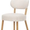 Set of Two Beige and Brown Fabric Open Back Dining Side Chairs