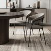 Set of Two Gray and Black Fabric Open Back Dining Arm Chairs
