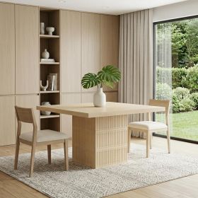 60" Natural Solid Wood Pedestal Base Square Dining Table