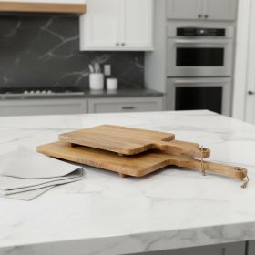 Set of Two Natural Solid Wood Handmade Serve Boards With Handles