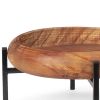 Set of Two Brown Solid Wood Handmade Round Serving Trays With Stands