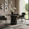 48" Black Marble and Wood Pedestal Base Round Top Dining Table