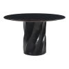 48" Black Marble and Wood Pedestal Base Round Top Dining Table