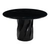 48" Black Marble and Wood Pedestal Base Round Top Dining Table