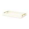 16" Ivory And Gold Geometric Print Handmade Serving Tray With Handles