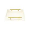 16" Ivory And Gold Geometric Print Handmade Serving Tray With Handles