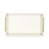16" Ivory And Gold Geometric Print Handmade Serving Tray With Handles