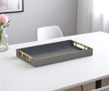 16" Blue And Gold Geometric Handmade Serving Tray