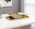Set of Two Gold And Mirrored Glass Handmade Serving Trays