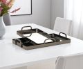 Set of Two Pewter Aluminum And Mirrored Glass Handmade Serving Trays