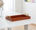 16" Brown And Gold Solid Wood Handmade Serving Tray With Handles