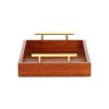 16" Brown And Gold Solid Wood Handmade Serving Tray With Handles