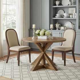 48" Oak Wood Cross Leg Base Round Top Dining Table